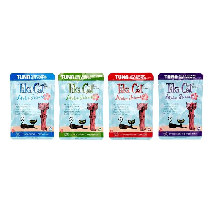 Tiki Cat Grain-Free Aloha Friends Variety Pack Wet Cat Food in Pouches – 3 oz Pouches – Case of 12